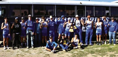 Pictured left to right: Cody Martin, Coach Clutch, Gage Behrens, Daniel Kubin, Clayton Meador, Xander Hoevers, Sirr Beam, Eli Hutchins, Rush Norris, Jim Eckerman, E. Deeds, Layne Ward, Cohen Ethridge, and Josh Meador. Seated: E. Deeds, Billy Perry, and Zeke Hoevers. Courtesy of Sue Ransom