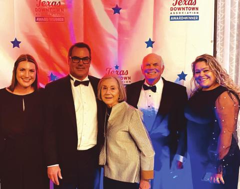 Pictured left to right are: Maddie Nettleship, Clay Nettleship, Kay Nettleship, Larry Nettleship, and Amber Everett. Photo was taken at the Texas Downtown Association Awards Gala.
