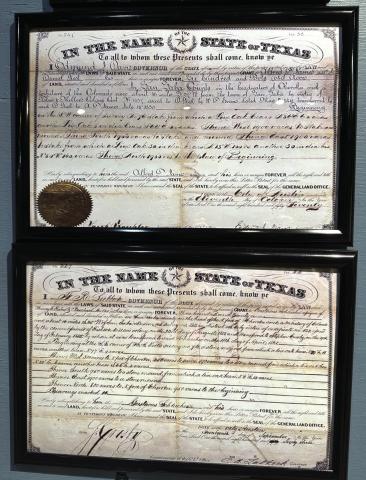 Two Texas State Land Grant Patents from Kay Clark’s family are now displayed at the museum.