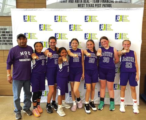 Pictured left to right is coach Oscar Zepeda, Carla Jimenez, Greenley Jo Moore, Jazmin Reyes, Khloe Martinez, Cameryn Brockman, Peyton Baskin, and Libby Sanderson. Photo courtesy of Deborah Moore