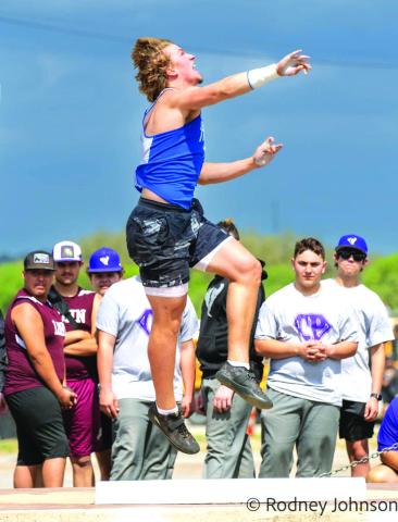 Joey Bond throwing shot at the Bluebonnet Relays Photo courtesy of Rodney Johnson