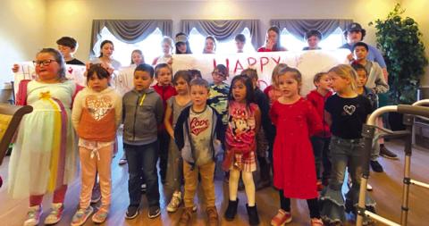 Valentine’s Day was made extra sweet for nursing home residents at San Saba Rehabilitation by getting a special visit from students of Cherokee ISD Pre-K, Kindergarden, and Middle School GT classes. Photo submitted by Kari Owen