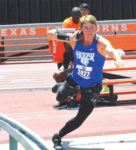 Cherokee High School’s Joseph (Joey) Bond shows fantastic form while throwing the shotput at the recent 1A Field Meet. He made the podium for shotput and medaled with silver. However, Joey made his best “shot” with the discus with a huge 170’10” mark for his top throw. (Photo courtesy of Rita Boultinghouse)
