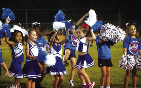 Little Indians cheerleaders performed last week in the 59-6 win against Smoking for Jesus. Courtesy of Valerie Valdez