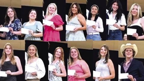 Rotary Scholarship Recipients: Andrea Rodriguez, Sheridan Haynes, Lea Kilman, Macy Sebastian, Skylar Lewis, Karol Guerrero, and One Nguyen (San Saba HS); Lili Appleton and Madison Bailey (not pictured) (Richland Springs HS); Chloe Berrio and Maycie Shanklin (Cherokee HS); Ellie Fauley (Homeschool); and EMS Recipients:   Austyn Graham (SSHS), Ryleigh Bryant (RSISD), and Brady Johnson (Cherokee HS)._ Courtesy of Beth Greiss 