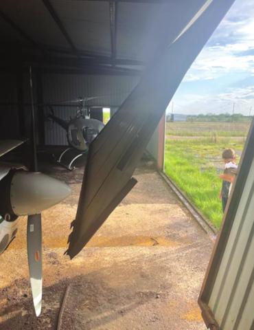 Storm damage to hangar doors at San Saba County Municpal Airport. Photo submitted by Steve Dyer