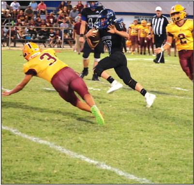 Richland Springs’ sophomore B. Perry was 12 for 98 yards Rushing with three Touchdowns in last Friday’s game. Other stats include: 2/2 for 30 yards Passing / 4.5 Tackles / .5 Sack / .5 Tackle for Loss / .5 point for Safety. Courtesy of James Womack, RSISD Superintendent