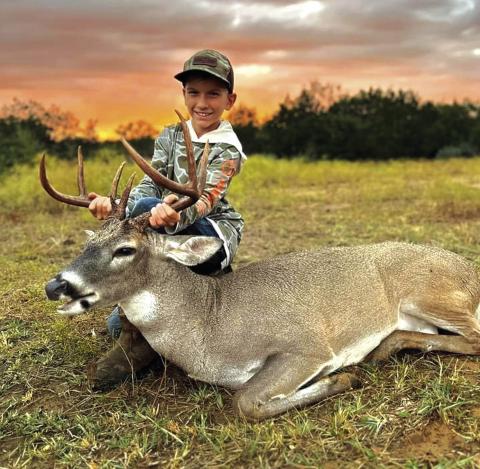 Nine-year-old Reed Deitz bagged his first deer this past Friday. Reed is the son of Kristin and Cody Deitz from Magnolia, Texas, and was hunting on the Beaver Ranch in the Catclaw area of San Saba County.