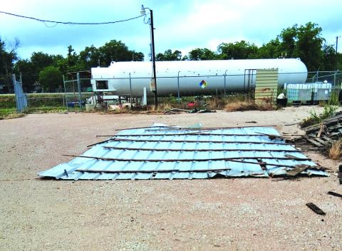 This roof was completely torn off a building close to West Pierce and 9th Street in San Saba. Photo by Carolyn Preece