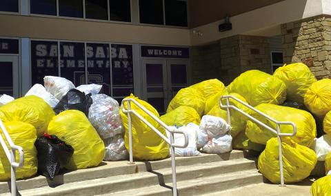 This is just ONE load of bottles picked up last year from the school during one of several trips to collect their recycling, saving them from going to the landfill. Courtesy of Sarah Saldivar