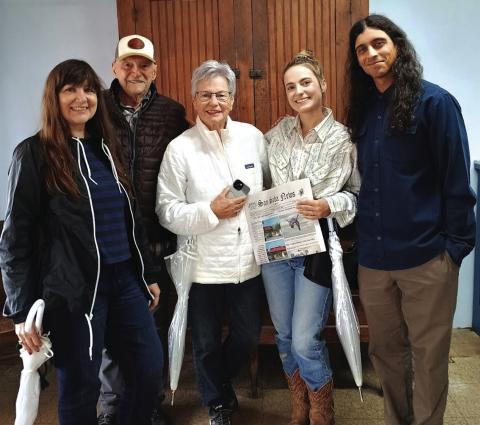 You never know who might come see the news office. Last week, we were honored to receive a visit from newlyweds, Mia Dance and Alex Delgado (right) and Mia’s relatives from Switzerland who came to attend the wedding. To the left of Mia and Alex are (L-R): Kati Furrer, “Opa” Kurt Müller-Boub and “Oma” Ruth Müller-Boub.