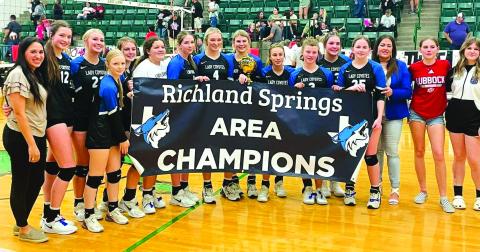 Lady Coyotes Varsity Volleyball Team - Area Champs! (l-r) Assistant Coach Marci Martin, Flora Appleton, Maggie Bryant, Lindsey Meador, Raegan Eckert, Kinzlee Salas, Lili Appleton, Raegan Wright, Ryleigh Bryant, Rylie Eckert, Joy Mask, Jadeyn Fleming, Calyn Kubin, Coach Dara Chandler, managers Paige Bailey, and Makayla Kubin See Richland Springs Report on page 4 for more Coyote sports results. Submitted by Sue Ransom