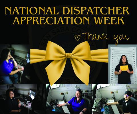 Left to Right: Dispatcher/Jailer Mari, Jail Admin Lesa, Dispatcher/Jailer Candice, Dispatcher/ Jailer Tristan, Dispatcher/Jailer Ike. Courtesy of San Saba County Sheriff's Office
