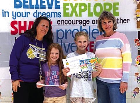 Third Grade Poetry: Jenni Jost (teacher), Dakota Gage, Hadley Fuller, Jacqueline Carlson (Garden Club member). Absent - Dayler Barrier
