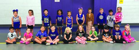 SSES Kindergarten students with Perfect Attendance for the 1st 9-Weeks Front Row (L-R): Ty Beasley, Penelope Blackwell, Josiah Cabrera, Asher Carrington, Kimber Coleman, Ellie Cooley, Elliot Green, Juliana Guerrero, Kirby Kruger, and Kallie McKinnerney. Back Row: Angela Mendoza, Lila Morgan, Mateo Ramos, Yaretzi Rocha, Elisabeth Rodriguez, Eleanor Short, Heaven Steele, Cole Tharp, Grayson Velez, and Averly Wagner