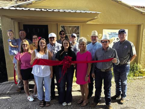 Left to right: Back row: Everly Prentice (my daughter standing in for me), Robby Johnson, Angela Johnson, Misty Everett, Stone Sealy, Devon Hoyt, Larry Davis, Cole Sealy, and Scott Meador. Front row: Madisyn Rambo, Saige Johnson, Belle Sealy, and Karson Johnson. Courtesy of San Saba COC Executive Director Paige Faught