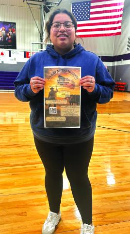 San Saba High School Junior Analia Rangel was recognized today for creating the 2026 “A Night at the Museum” poster. Photo by Leanne Johnson