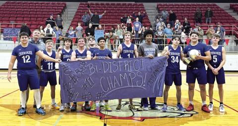 Bi-District Champs: Robert Bench, Coach White, Weston Woolsey, Robert Sawyer, Tatum Shanklin, Kolton Bench, Chris Oakman, Cayden Houston, John Irvin, Preston Hanley, Uriah Valdez, and Jaxon White Courtesy Valerie Valdez