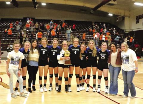 RS Girls Volleyball played against Gustine at Brownwood on November 1, 2022. The girls won in 3-2 sets making them Bi-District Champs. Team picture: Joyslynn Mask- Manager, Maggie Bryant, Coach Chandler, MacKenzie Schuessler, Ryleigh Bryant, Jaylen Ethridge, Raegan Wright, Rylie Eckert, Lili Appleton, Calyn Kubin, Coach Martin, and Jadyn Fleming, Manager See page 12 for more pictures from the game against Gustine.