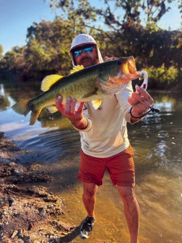 This big black bass was recently caught by Ryan Biel of Dripping Springs on the San Saba River using a plastic worm. After the photos, this big catch was returned to the river. Ryan is one of Jim Conyers’ sons-in-law. Jim said, 'I’ve fished this stretch of the San Saba in Sloan community for many years, and this is by far the largest bass I've seen caught.' Courtesy of Jim Conyers