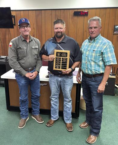 Lucas Watson, Street Department employee, was awarded the Employee of the Month for August award at the August City Council meeting. Taking part in the presentation were Public Works Director Scott Glaze (left) and Mayor Pro-Tem Marcus Amthor (right). Congratulations, Lucas!  |  Photo courtesy of Scott Edmonson