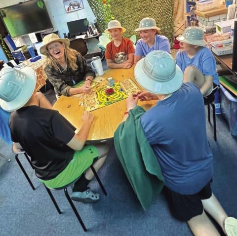 Mrs. Padgett playing Jumanji with her 5th graders Courtesy of Kari Owen
