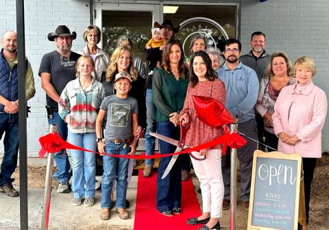 ClearView Family Resources Ribbon Cutting: Glen Hyzak, Larry Davis, Charlotte Spence, Susan Markle, Haddie McCoury, Colton McCoury, Joanne Weik, Judy Jody Fauley. Middle Row: Jenna McCoury, Cissy Williams, Ashley McCoury, Gail Brunner, Bill Baker, Mae Gonzalez. Front: Wesley McCoury, Maranda Cox, Carol Everett.