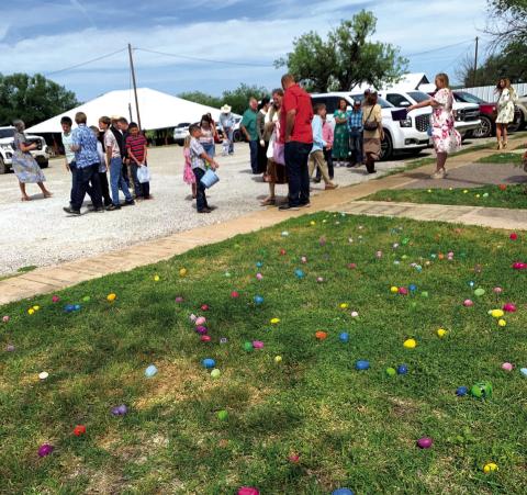 The First Baptist Church had a grand turnout for the Easter egg hunt on Sunday. The park was wet so the eggs were put around the church. It was like a colorful wonderland of eggs when the kids walked out of church. Everyone went home with baskets full of eggs.