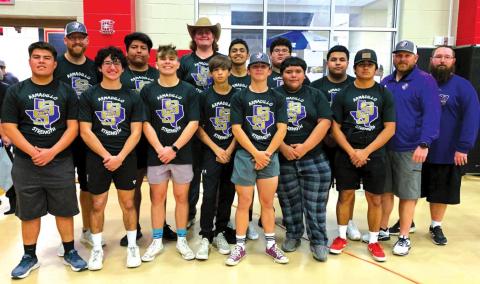 The San Saba High School boys varsity powerlifting team happily poses together on Thursday, March 10th, as the Dillos placed First as a team at the Region 2 Division 4 meet hosted by West High School. (Photo courtesy of San Saba All-Sports Booster Club)