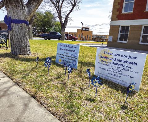 This “April is Child Abuse Awareness Month” display in front of the San Saba Courthouse was provided by Hill County Children’s Advocacy Center.
