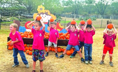 Pre-K and Kindergarten at Sweet Berry Farm. From left to right: Rawlee Stewardson, Austin Ramos, Ryker Williams, CW Merriman, Walker Shanklin, Eli Rocha, and Dedmon Broyles. Courtesy of Tracy Johnson