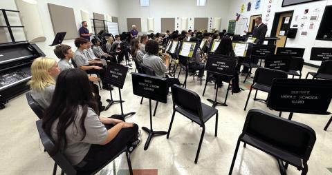 San Saba Middle School 7th Grade Band in the warm-up room at contest where they make history. Courtesy of Chans Moellendorf