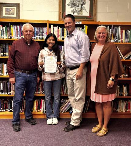 Rotary October Student-of-the-Month was awarded to Jessica Nguyen. Each month, a different senior is awarded. Awards are based on leadership, character, and teacher nominations. They receive a certificate and are invited to a luncheon with the Rotarians. They also get a special parking spot in front of the school for the month. Congratulations, Jessica! Pictured: Rotarian Jerry Blankenship, Student Jessica Nguyen, Rotarian Marcus Wood, and Rotarian Paula Wood. Courtesy of Leanne Johnson / SSHS Counselor