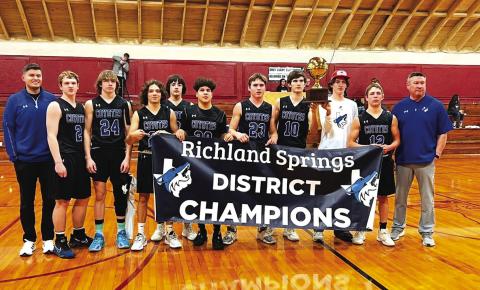 L to R: Coach Martin, Connor Womack, Troy Kubin, Brandon Stewart, Jim Eckermann, Shawn Wall, Keston Lusty, Jayden Sutherland, Hutton Rogers, Billy Perry, and Coach Rogers. Photo by Pam Starr