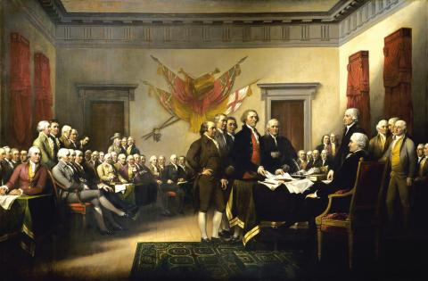 The painting is John Trumbull, Declaration of Independence (1818-1819) Public domain.