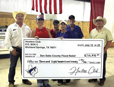 RS Stars &amp; Stripes donation A Very Big Special Thanks to Ricky McKinnerney, Michelle McKinnerney, Larry Barker, T Noel Wood and Jerry Burkhart for all their hard work and time put into the benefit auction for the San Saba County Flood Relief Fund. Their collaboration with the Howlers Club along with the buyers and donors was the essential key to the auctions success.