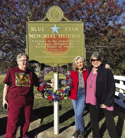 San Saba Garden Club members, Barbara Bell, Betty Jo Fisher, and Susan Kissko hung a wreath at the Blue Star Highway Marker, on Veteran’s Day, in honor of all the U.S. Armed Forces who have served, currently serving and will serve. May God watch over and protect them. Photo by Jan Beaver