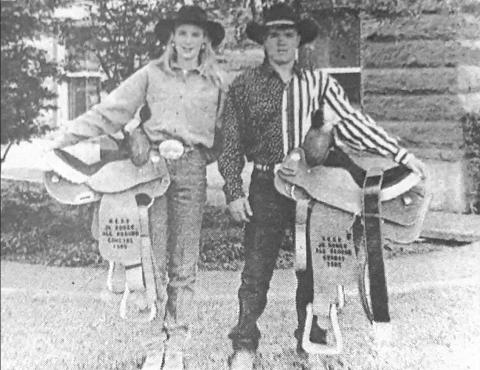 26 Years Ago - BEST ALL AROUND COWGIRL AND COWBOY – Ricci Grimes and Brandon Moore each won a saddle and the title of Best All Around Cowgirl and Best All Around Cowboy at the Williamson County Sheriff's Posse Rodeo at Georgetown. Ricci, daughter of Robert and Barbara Grimes, competed in barrels, poles, goat tying, straight away barrels, and break away and ribbon roping. Brandon, son of Waylon and Connie Moore, competed in team roping, break away and ribbon tie down, and steer dogging.