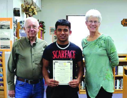 Rotarians Jerry Blankenship and Beth Griess with Julius Salinas, Rotary Student of the Month