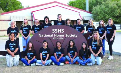 NHS 2023-2024 Members 1st Row: Mrs. Wright (advisor), Cinzlea Stanton, John Ham, Jose Valdez, Cooper Owens, Acey Mask, Jancsi Cuevas, Gracen Shahan, Rebecca Davis, Macy Sebastain. Second Row: Carol Tagel, Esperanza Baez, One Nguyen, Natalie Cuevas, Karol Guerrero, Jessica Nyguyen, Aaliyah Patino. Not Pictured: Sheridan Haynes, Leia Kilman, Anna Millican, and Rihanna Morgan. Courtesy of Mrs. Cromer