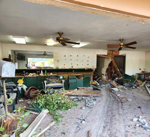 A look inside at the damage at Randy’s Barber Shop after the Saturday morning crash. Photo courtesy of Dianna Furlan