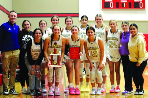 Front row: Rihanna Morgan, Cinzlea Stanton, Olivia Sebastain, and Aaliyah Patino. Back row: Baya Baskin, Addie Hays, Ema Argote, Chassidy Gonzalez, Brooklyn, Allison, and Khloe Smith. (Managers - Carolina and Elvira; Head Coach - Robert Gray; Assistant - Marki Kinkade) Courtesy of Kayti Lackey 1916Athletics