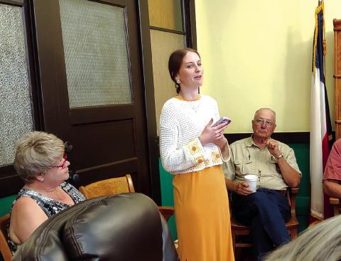McKinley Armstrong announcing her resignation from the Extension Office to the Court at the July 9th meeting.