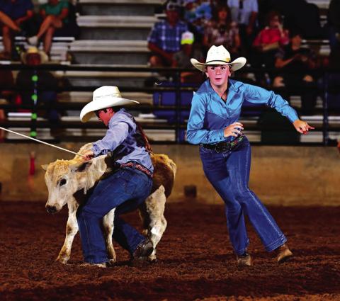 Sydni Rae Jones and her ribbon roping partner, Hagan Hale at Texas JH Rodeo Finals