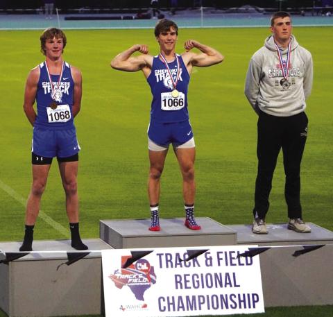 Regional Track Meet: 1st place high jumper, Gunner Baugh, and 3rd place, Cayden Houston Courtesy of Valerie Valdez