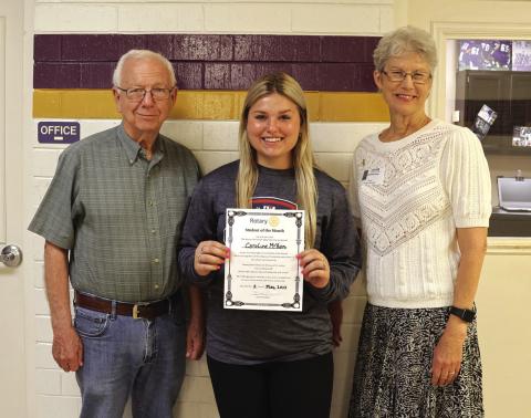 Rotarians Jerry Blankenship and Beth Griess pictured with Caroline McHam, Rotary May Student-of-the-Month