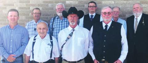 Front Row (L-R): JW - Robert M. Schreier; WM - Stephen C. Brister; and SW - Leslie P. Hammett. Back Row (L-R): JD - William Jake Lackey; Tiler - Earnest Roy Jones; SS - Billy Don Edmondson; JS - Patrick Ian Merriman; Tres - Edward D. Jones, Jr.; and Sec - Ross J. Cox, Sr. Not pictured: Chap - Jan K. Huffstetler and SD - Tristan A. Owens.