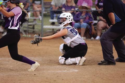 #00 Catcher Brooklyn Carrington alert and ready as the Mason batter is at the plate