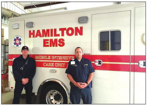 Shown (L-R) are: Hamilton EMS clinicians – EMT Josh Mercer and Paramedic Lt. Erik Testerman.