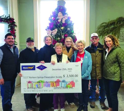 The Richland Springs Preservation Society received a wonderful donation of $2,500 from Omnitrax, the railroad that's coming through the area. This money will go towards our continued renovation efforts on the Old Bank Building. Since the roof was replaced earlier this year, we are systematically replacing the windows in order to have the entire building dried in. We look forward to seeing the economic development that occurs in our area as a result of the railroad.